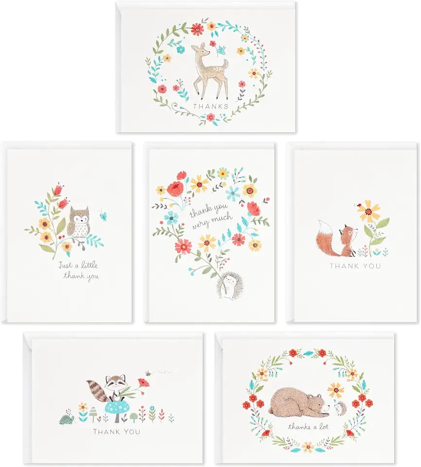 Hallmark Baby Shower Thank You Cards, 48-Pack (Woodland Animals)
