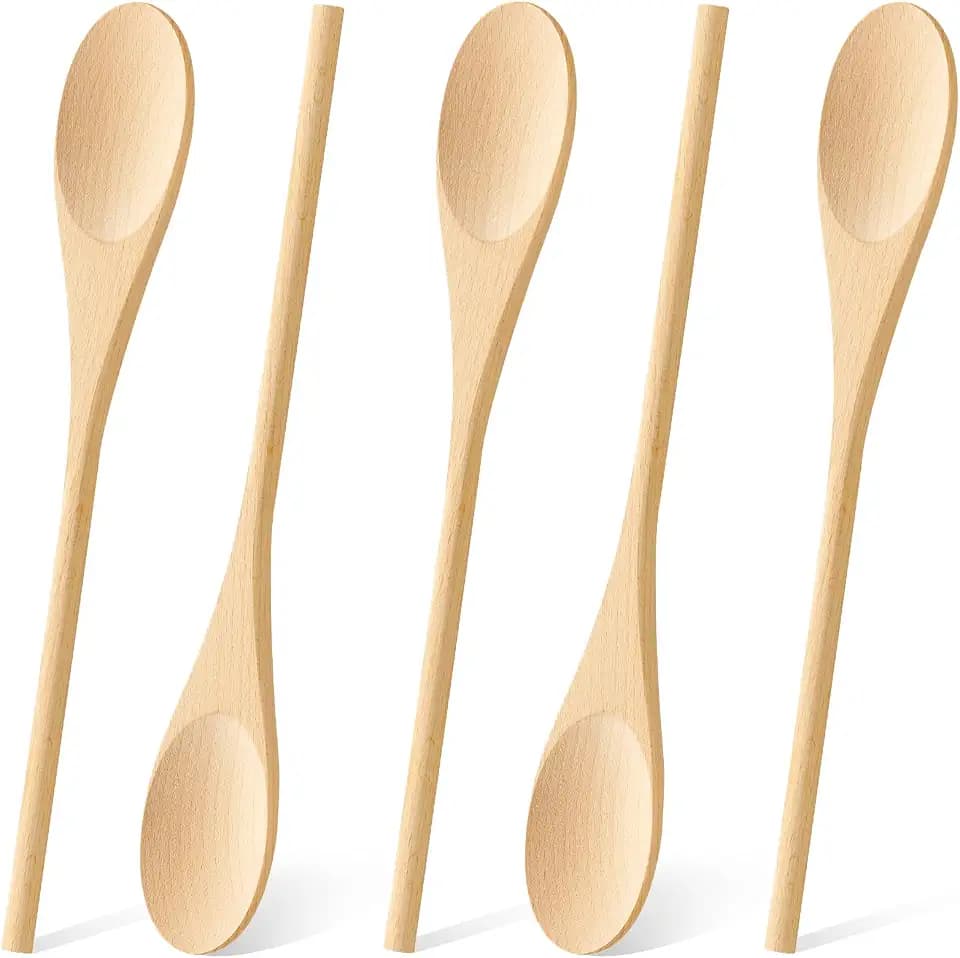 MORGLES 5 Pcs Wooden Spoons for Cooking, 12 Inches Long Handle Spoons