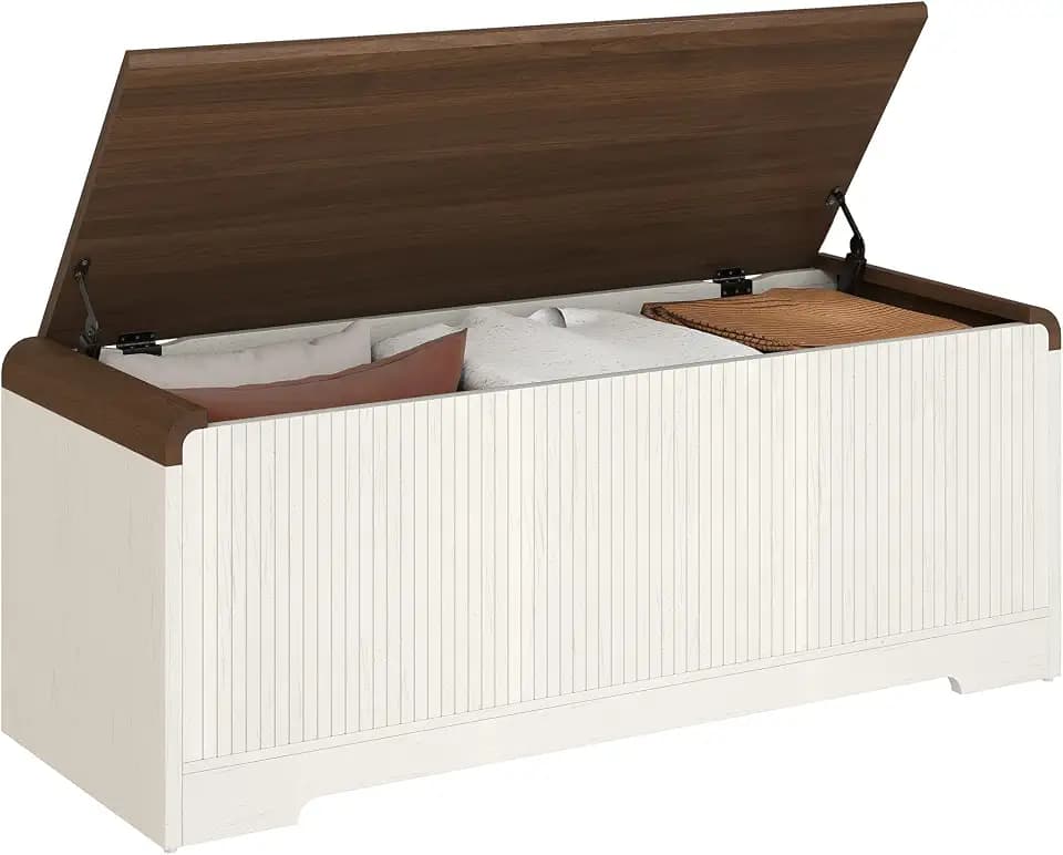 Storage Chest, 47.2" Large Entryway Bench with Storage Off White