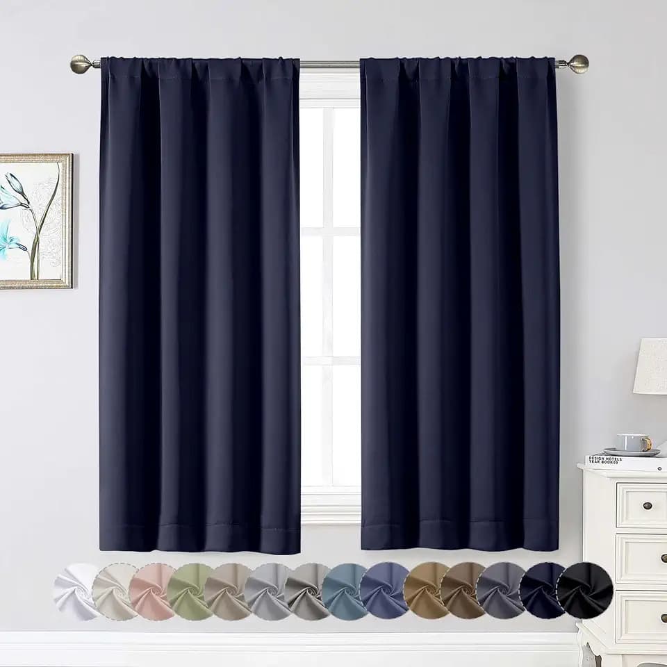 Navy Blue Blackout Curtains for Bedroom Living Room 54 Inch Length 2 Panels, Soft Solid Thermal Insulated Room Darkening Curtains Drapes, Rod Pocket Design, Navy Blue, 2PCS Each 40" Wx54 L