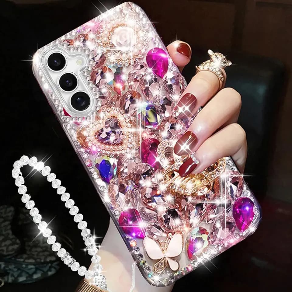 Changjia for Samsung Galaxy S25 Glitter Bling Case with Lanyard,Hot Pink