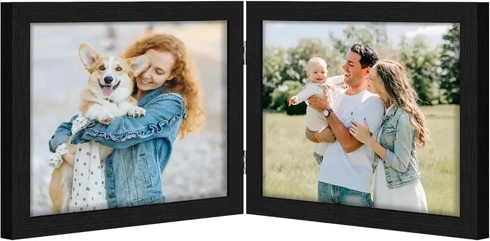 Vittanly 10x8 Double Picture Frame, Hinged 2 Photo Frames, Black
