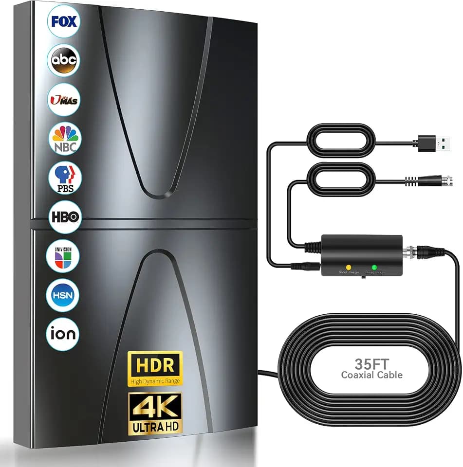 700 + km leistungsstarke verstärkte interne TV-Antenne 2026, neue TV-Antenne für den Innenbereich mit Signalverstärker, 360° Empfang HDTV 4K 8K1080p, Unterstützung DVB-T/DVB-T2 VHF UHF, Koaxialkabel