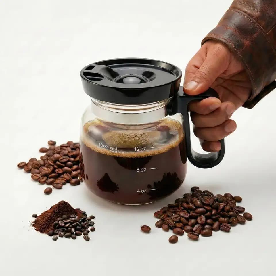 OHGOSH 16 Oz Coffee Pot Mug, Mini Brewer Style Cup with Lid. Heatproof Glass Mug That Looks Like a Coffee Pot. Ideal Novelty Gift for Caffeine Lovers.(1PCS)