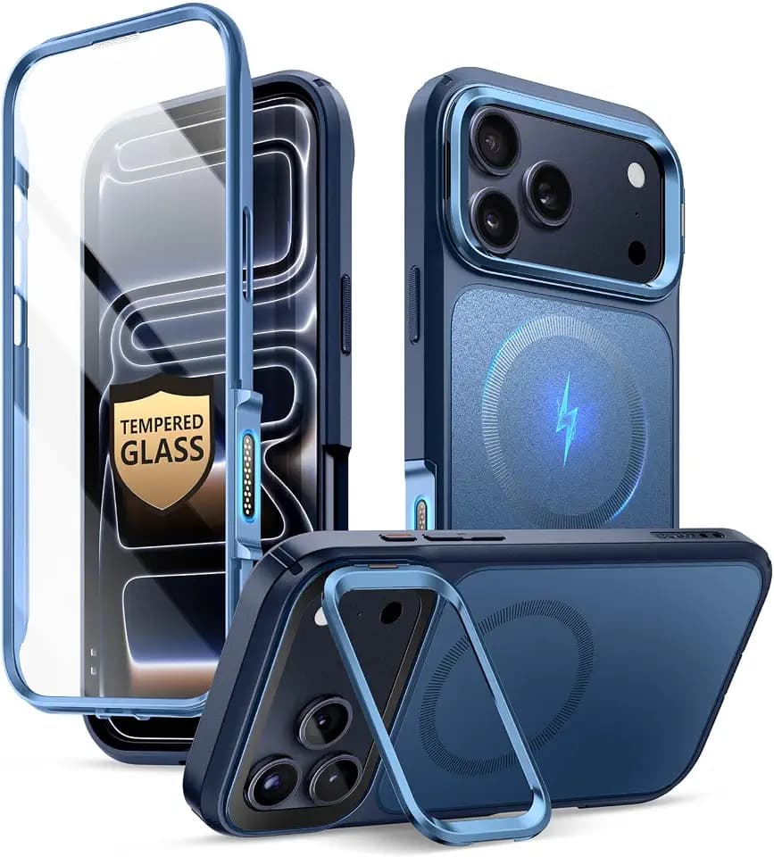 i-Blason für iPhone 18 Pro Max/17 Pro Max Hülle mit Ständer, Displayschutz | Kompatibel mit MagSafe Kamera-Steuertaste Bumper Case Robust Schutzhülle Magnetisch Handyhülle Cover Militärstandard, Blau
