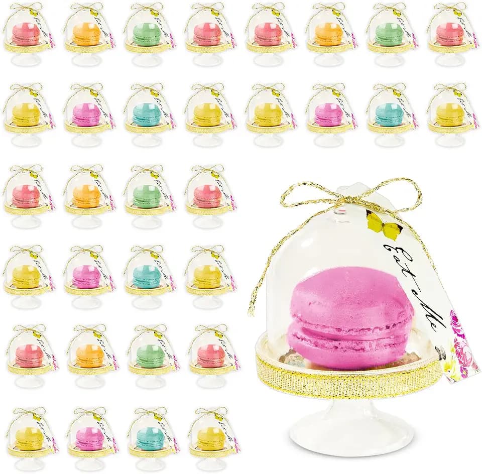 24 x Mini Cake Domes Alice in Wonderland Tea Party Decorations Set Whimsical Party Favors, Mad Hatter Macaron Table Props Kids Birthdays Bridal Showers Baby Shower Decor Bridgerton Wedding favour