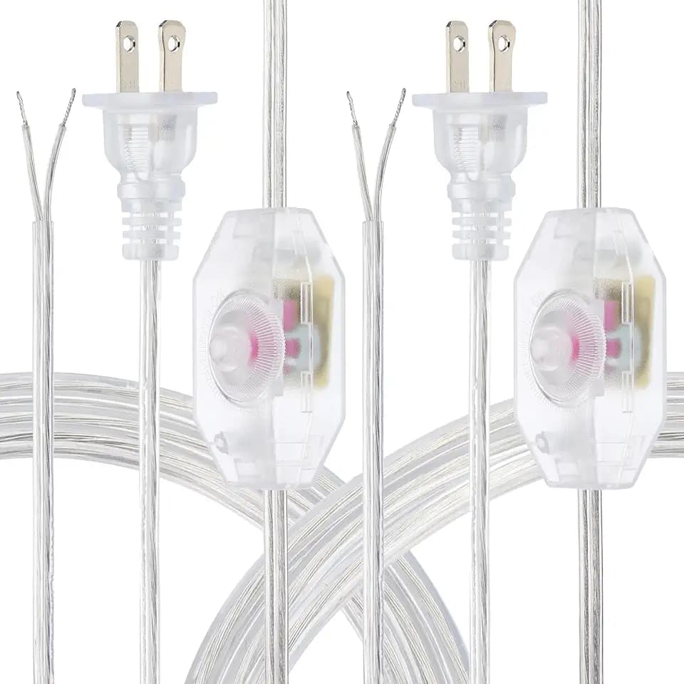 PATIKIL 15 Feet Lamp Cord with Plug, 2 Set UL List Lamp Power Cord with Full Range Rotary Lamp Switch Stripped Ends Ready for Table Lamp, Floor Lamp, Pendant Light, Incandescent, Clear