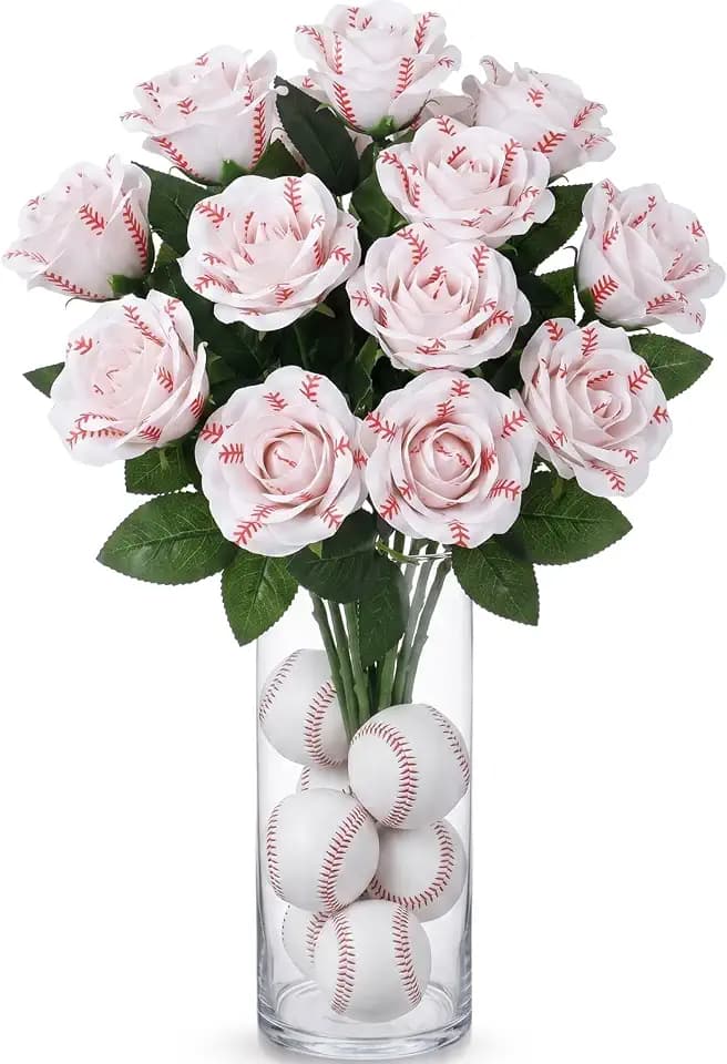 Suhine 12 Pcs Baseball Flowers Sport Party Favor, Baseball Color, Large