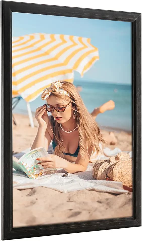 12x16 Wood Frame Black, Rustic Natural Wooden 16x12in Poster Picture Frame, Distressed 12 x 16inch Woodgrain Gallery Photo Frame with HD Plexiglass, Horizontal Vertical Wall Mounting Display 1pcs