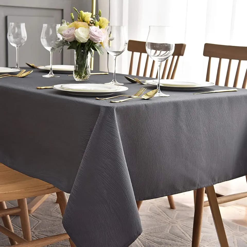 maxmill Jacquard Tablecloth Swirl Design Water Resistance Antiwrinkle Heavy Weight Soft Table Cloth for Buffet Banquet Parties Event Holiday Dinner Rectangle 60 x 84 Inch Charcoal