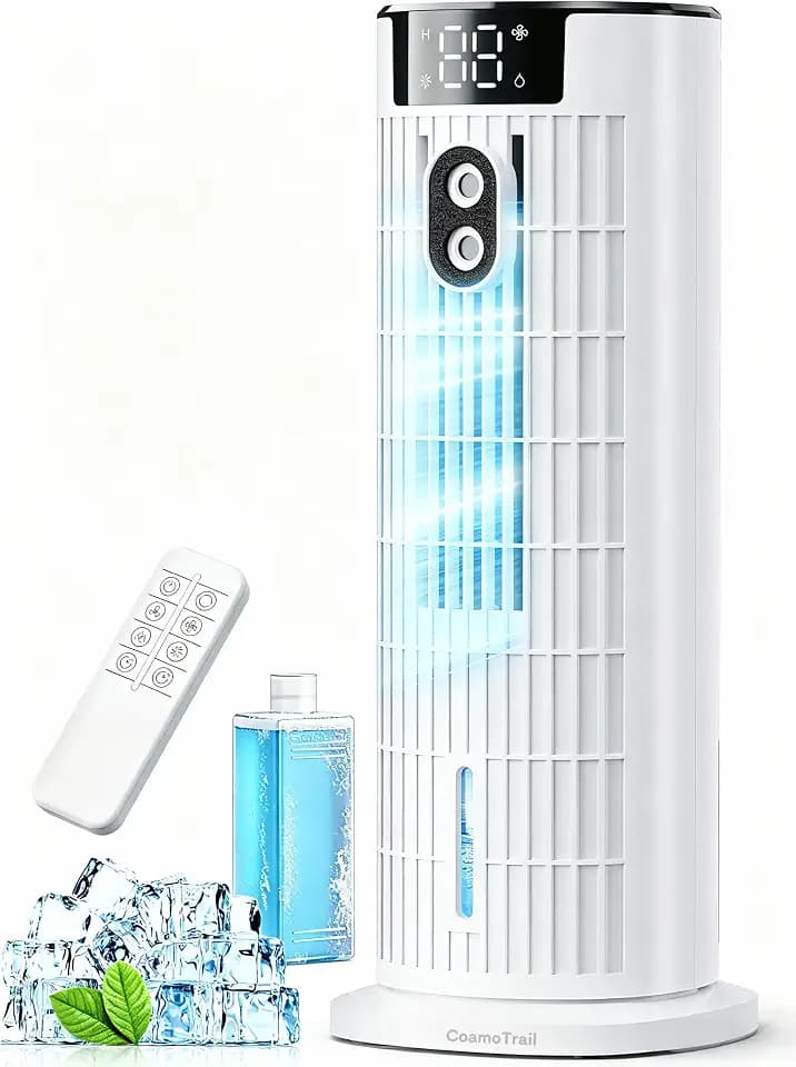 Portable Air Conditioners, 4 in 1 Evaporative Air Cooler, 1000ML Tower Fan with Remote, 3 Wind Speeds&Turbo Mode, 2 Mist,10H Timer, 90° Oscillation Portable AC for Home, Office CoamoTrail (Beige)