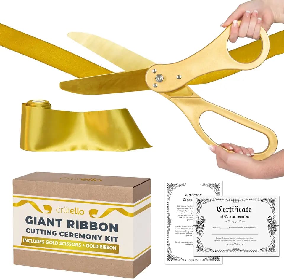 Crutello Ribbon Cutting Ceremony Kit - 21" Giant Gold Scissors & Ribbon