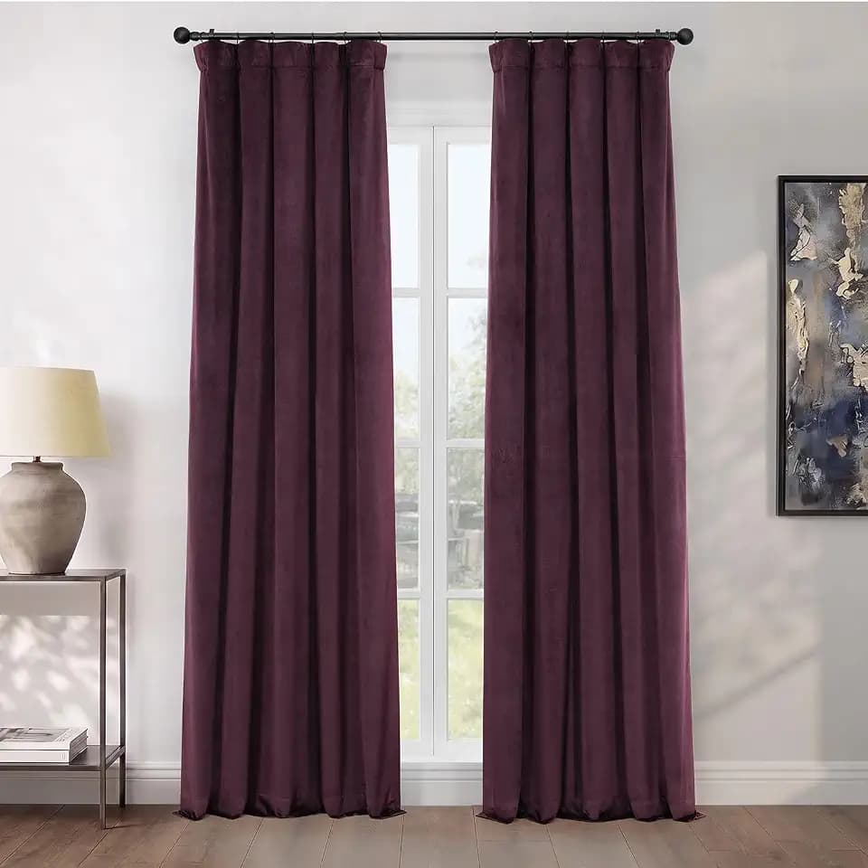 Plush Velvet Curtains for Living Room (1 Panel) - 50W x 108L, Winter Plum