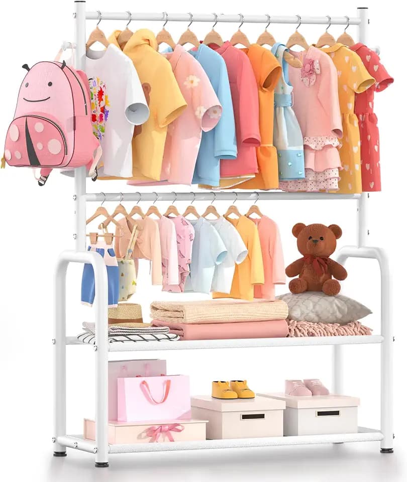 Kids Clothing Rack 2 Tier Baby Closet Toddler Dress up Racks White
