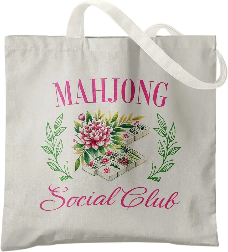 Retro Canvas Tote Bags for Women, Mahjong Gifts, Gifts for Mahjong Lovers