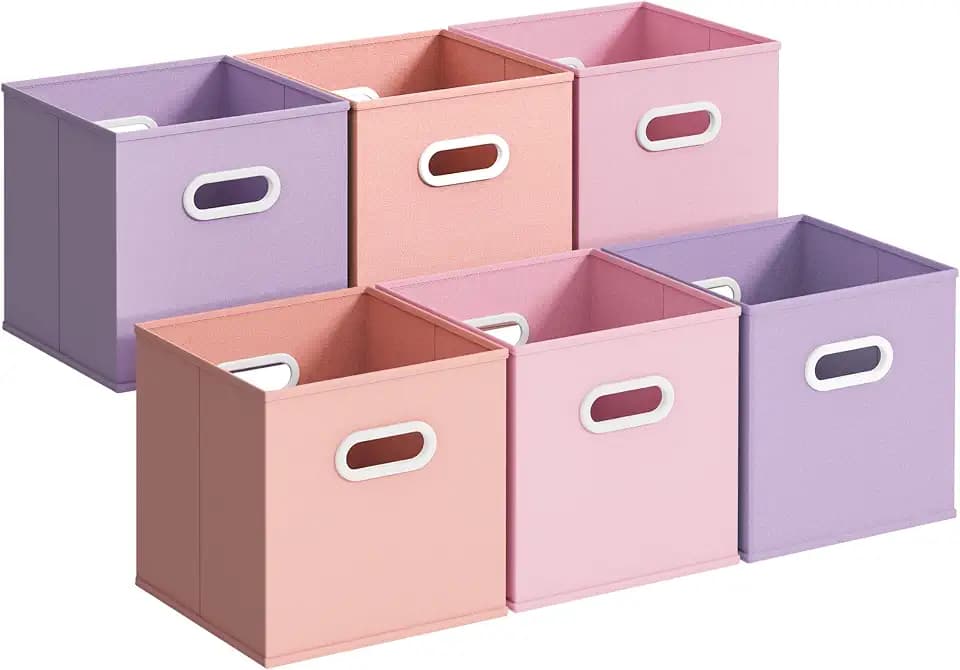 Stero Fabric Storage Cubes Bins, 11 inch Fun Colored Foldable Storage Baskets with Dual Plastic Handle for Home, Kids Room, Closet and Toys Organization, Multi Colored, Set of 6
