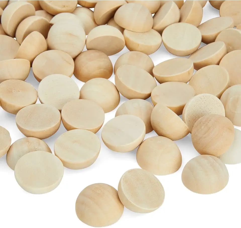 Juvale Wood Balls for Crafts - 1 in, Brown, 100 Pack - Half Wooden Balls & Semi-Circle Domes for Gnome Noses & Wreath Making