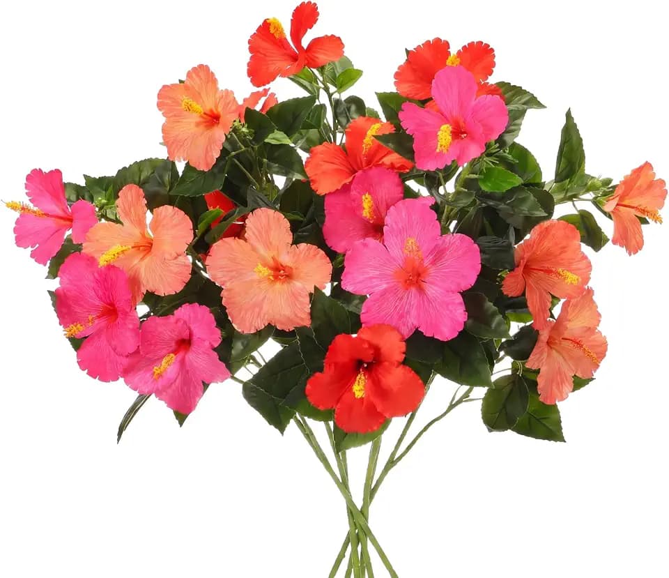 Hotop 6 Pack Silk Hibiscus Flowers Artificial Tropical Bouquets, Mixed