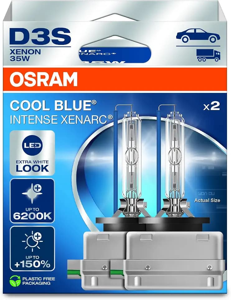 Osram XENARC® COOL BLUE® INTENSE D3S, +150% mehr Helligkeit, bis zu 6.200K, Xenon-Scheinwerferlampe, LED Look, Hängebox (2 Lampen)