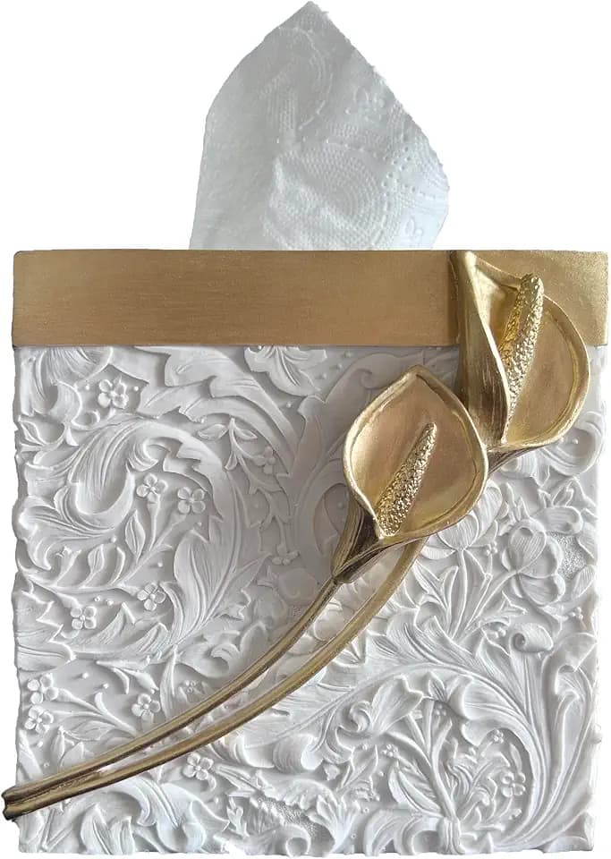 Square Tissue Box Cover Decorative Klenex Box Holder for Bathroom & Living Room with Handcrafted Texture (colla Gold)