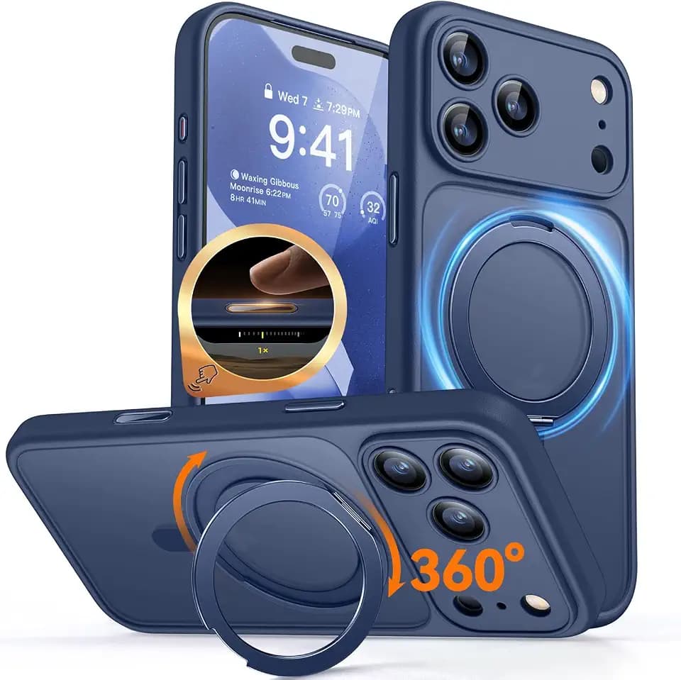 CANSHN 360° Spin Magnetic Stand for iPhone 17 Pro Case, Deep Blue