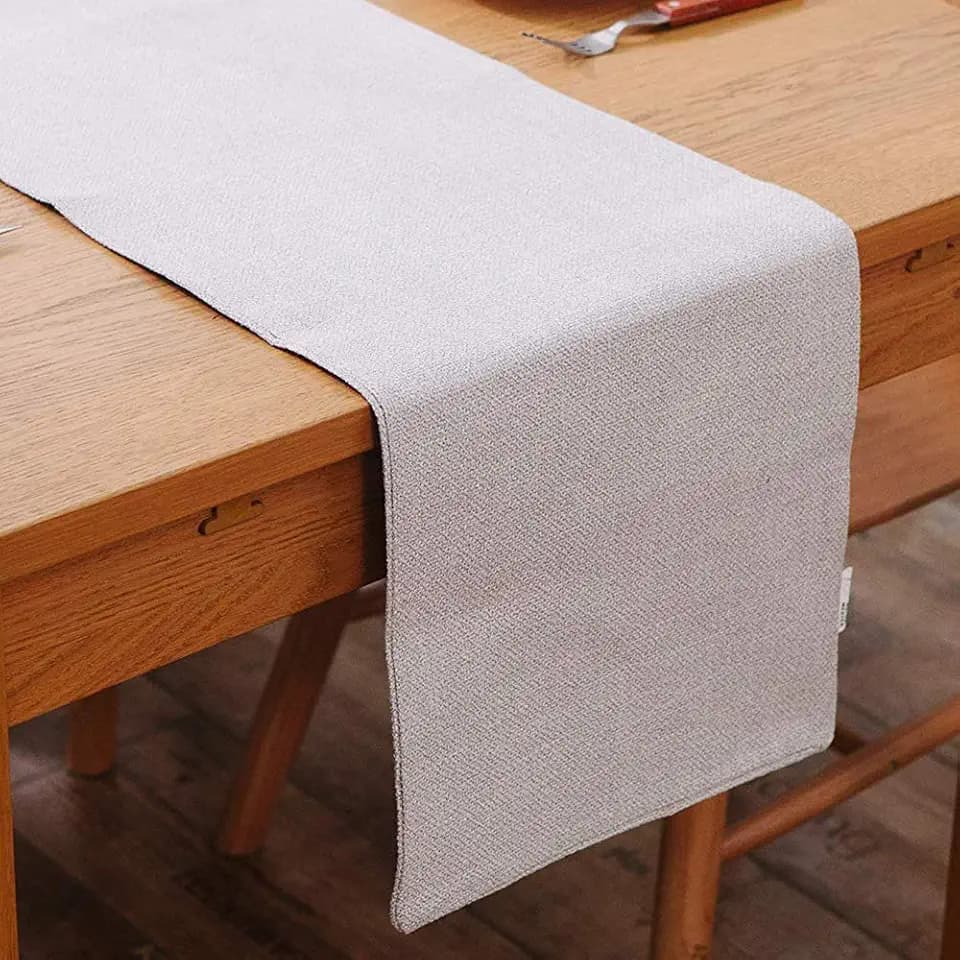 Soft Caddice Faux Linen 2 Piece Fabric in 1 Table Runner, eco-Friendly Fabric Handcrafted Runner, Beige 12 x 90 Inch