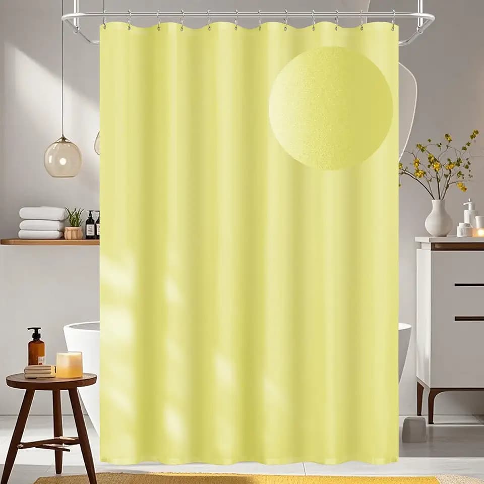Seenus Waterproof Soft Microfiber Shower Curtain TPU Backed Lightweight, Bright Yellow Fabric Shower Curtain Liner with 2 Large Magnets, 72 x 72 Inch Hotel Quality Cloth Bathroom Curtain Washable