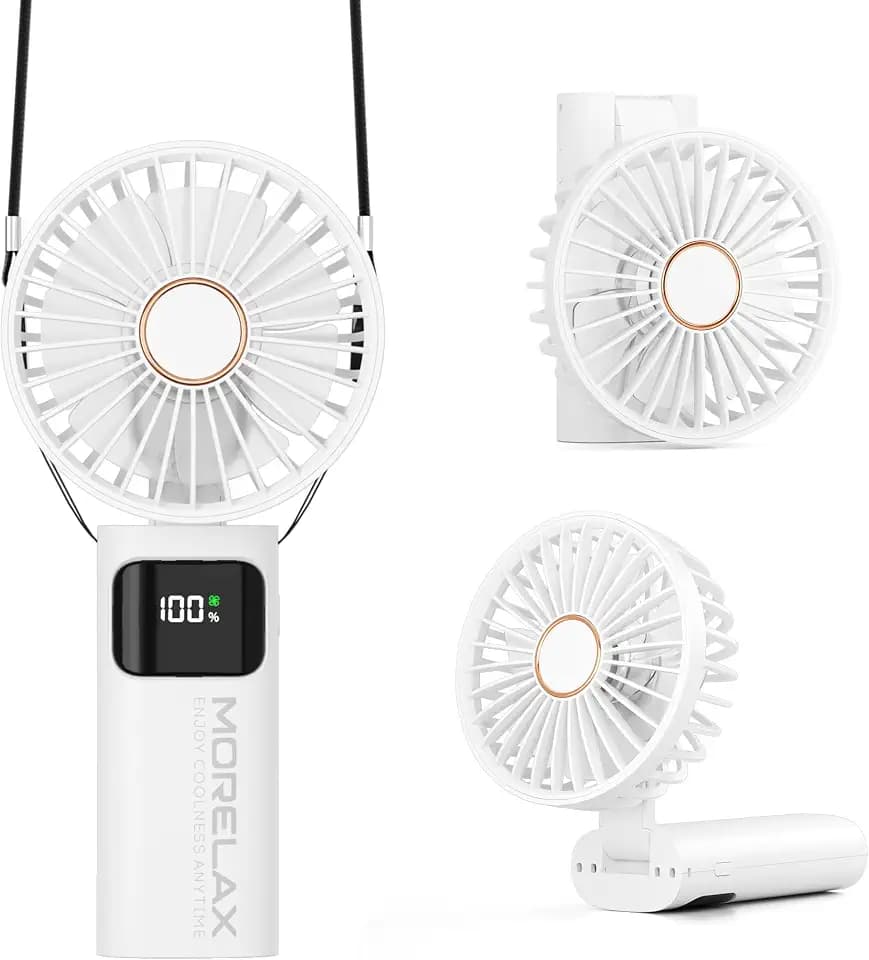 Handventilator, Tragbarer Mini Ventilator, 5200mAh Wiederaufladbar, Kleiner Taschenventilator Mit 6 Geschwindigkeitsstufen, 180° Faltbarer USB-Ventilator für Zuhause, Büro, Schule, Outdoor, Weiß