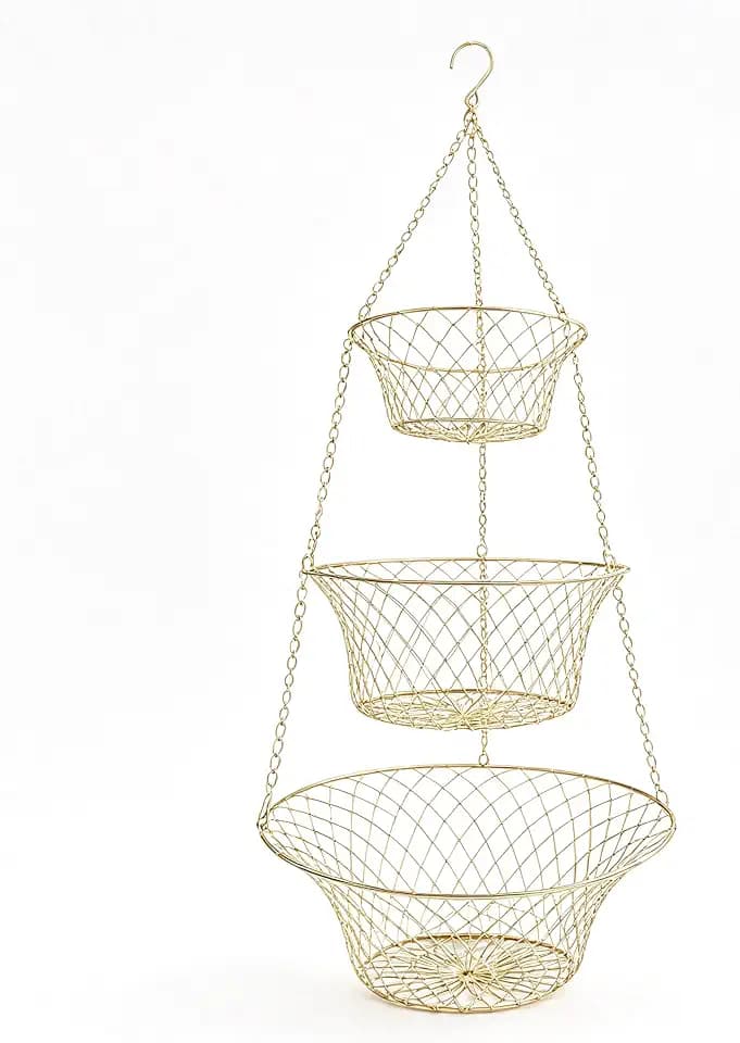 3-Tier Copper Hanging Basket for Kitchen & Bathroom