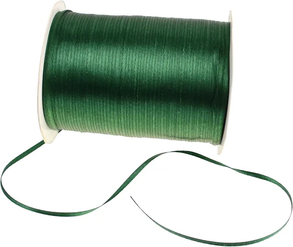 1/8-Inch Satin Ribbon by 870 Yard Giant Spool | Double Face Woven Polyester Ribbon Hanging Tag&Card for Art Projects | No Fading Scrapbook Fabric Ribbon (1/8-Inch x 870 Yard x 1 Spool,Christmas Green)