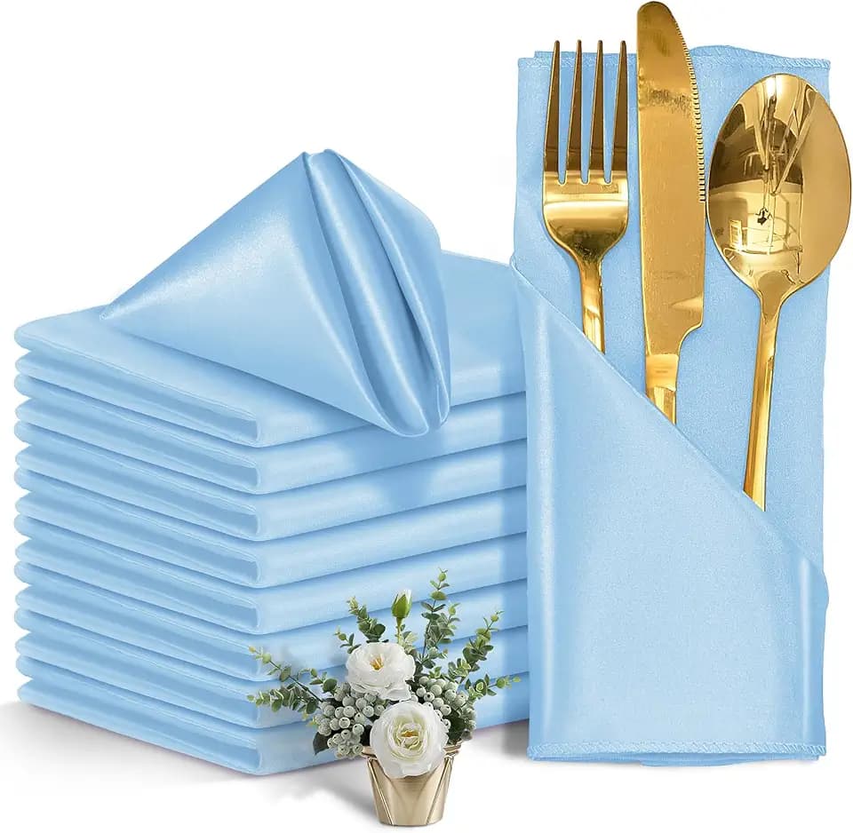 Satin Napkins, Light Blue, 17" x 17", 50 Pieces