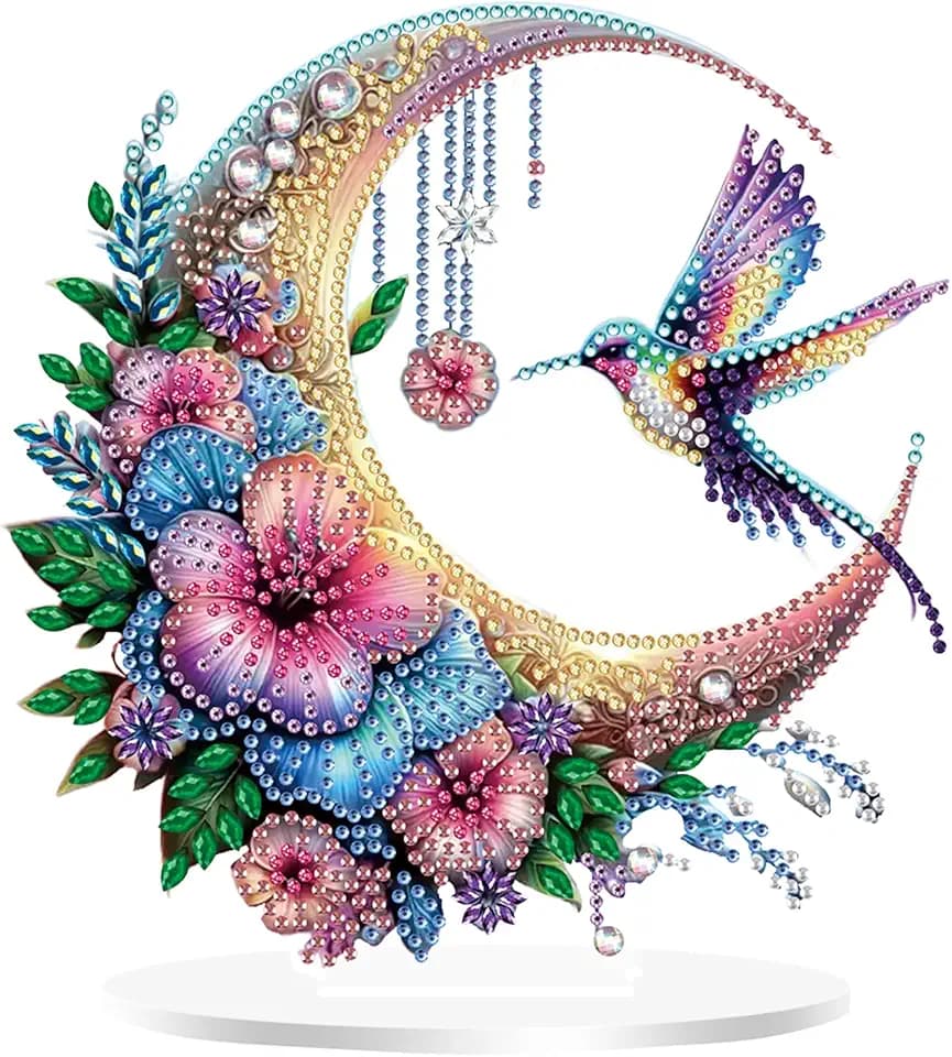 ZeeLionArt Tabletop Diamonds Art Painting Kit for Adult,Flowers Bird DIY Special Shaped Rhinestone Desk Placement Ornament,Home Stand Up Gem Painting Craft Kit,Gift,Double Sided.