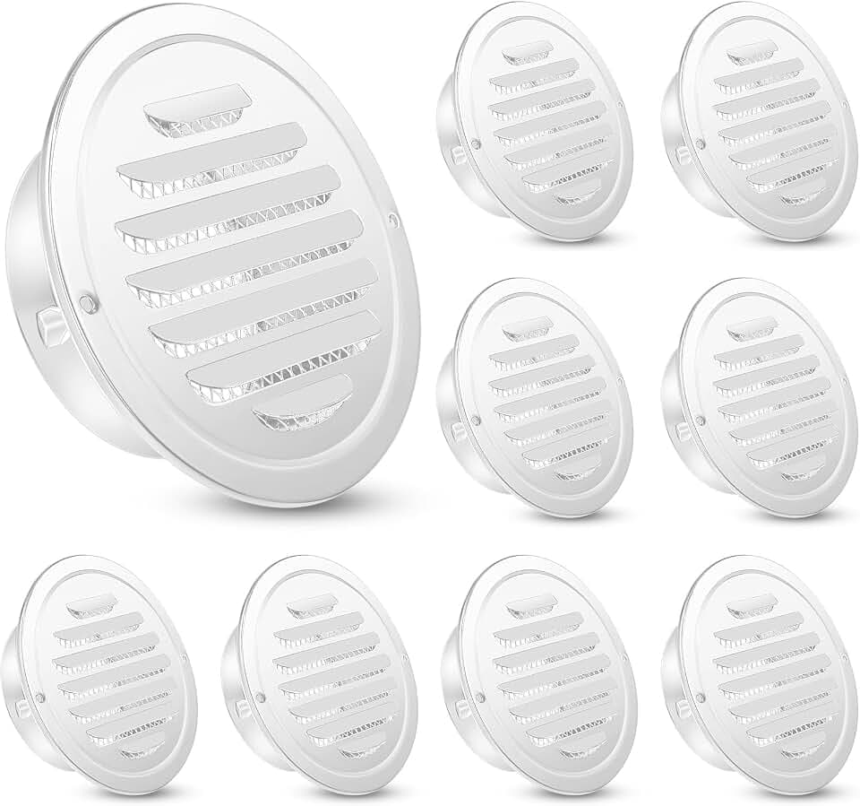 Zonon 12 Pcs 4 Inch Soffit Vents Round Vent Cover Stainless Steel, White
