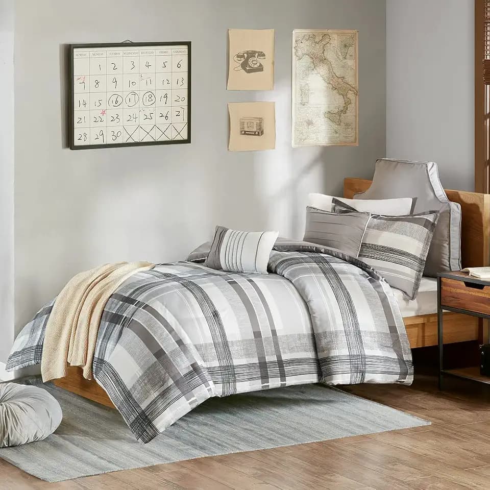 Intelligent Design Rudy Cozy Comforter Casual Cabin Lodge Plaid Design, All Season, Hypoallergenic Cover, Soft Bedding Set with Matching Sham, Decorative Pillow, Black Twin / Twin XL