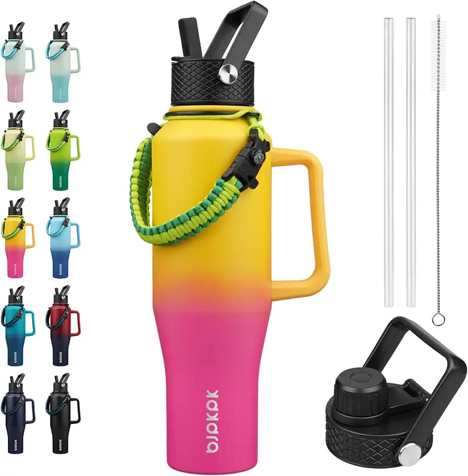 BJPKPK 40oz Insulated Water Bottle with Handle & Straw Lid, Stainless Steel