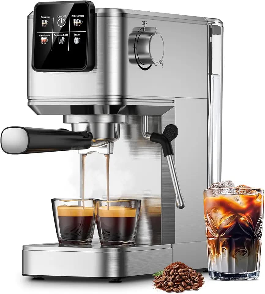 KEENSTAR 20 Bar Espresso Machine with Rapid Cold Brew, Compact Coffee Maker for Hot and Cold Cappuccino, Latte, Stainless Steel, 1200ml Removable Water Tank