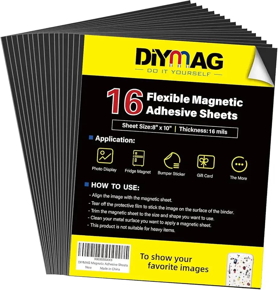 DIYMAG Magnetic Adhesive Sheets,8" x 10" 16 Pack Flexible Magnets for Craft