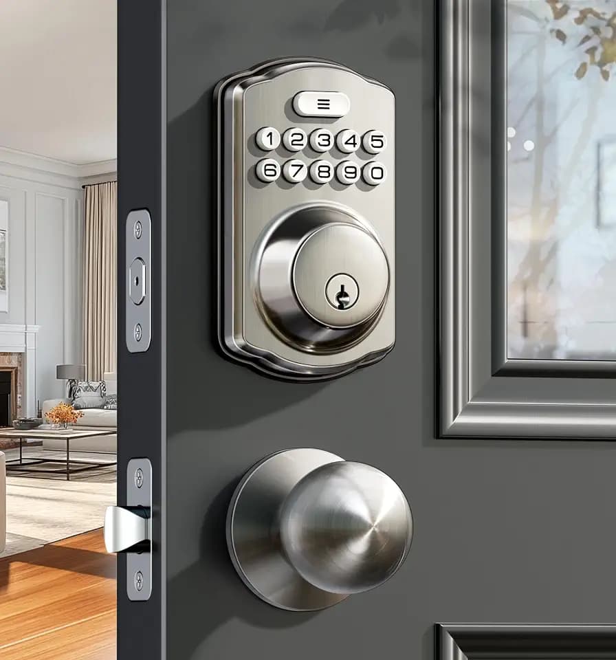Veise KS01C Keyless Entry Deadbolt Door Lock with Knobs, Satin Nickel