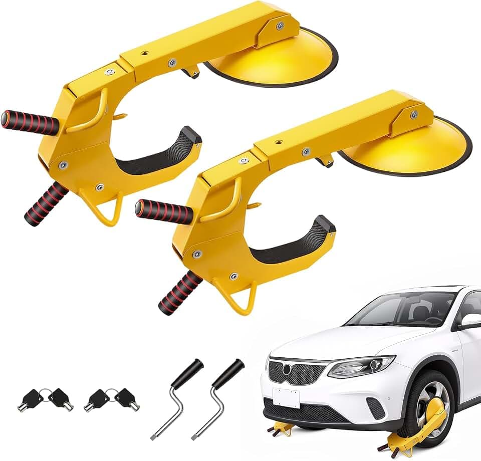 VEVOR Radschloss Autokralle 2 Stk.Reifenschloss, Passend für 160-380 mm Raddurchmesser Anti-Diebstahl, Anhänger-Radkralle mit 30 cm Saugnapf, Parkkralle für Autos, Lkw, SUVs, Camper, Boote Gelb