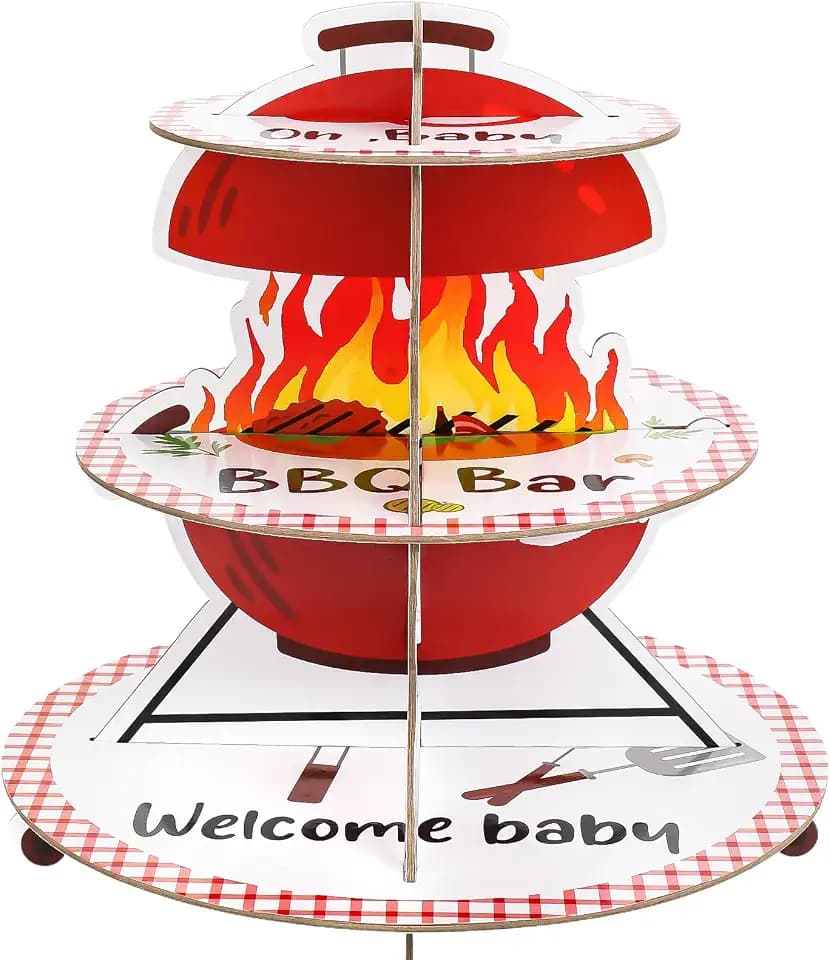 3-Tier Paper Cake Stand for BBQ Baby Shower - Cupcake Tower for 8-12 Cupcakes - Perfect for Birthday, Picnic, and Party Decoration Supplies