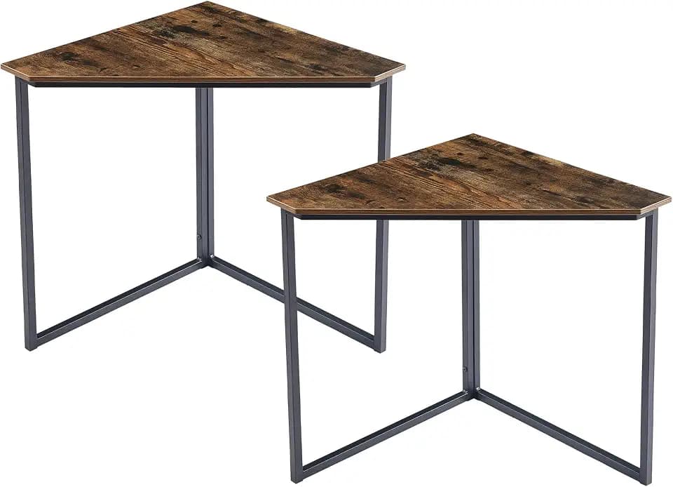 VECELO Corner Desk,Office Tables for Living Room for Small Space Triangle Computer Desk with Steel Frame Corner Shelves with Metal Frame Writing Desk for Workstation Classic Brown 30.7" 2 Set