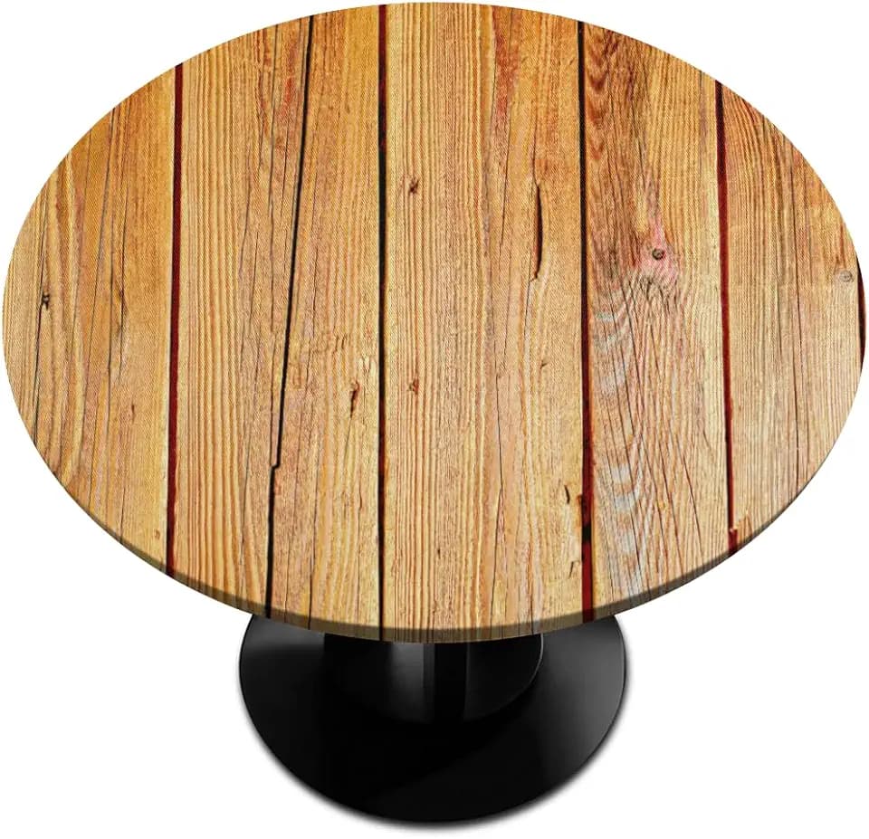 Pardick Wood Board Round Fitted Tablecloth with Elastic 45-50In