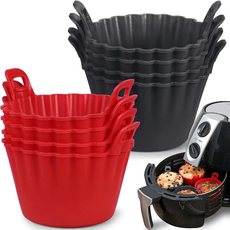 Webake Air Fryer Muffin Cups with Handle, LFGB Platinum Silicone Ramekins for Baking, Egg Bites, Egg Poacher, Pack of 8
