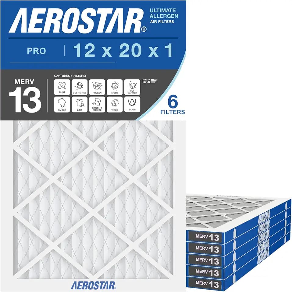 Aerostar Air Filter 12x20x1 MERV 13 AC Filter, HVAC, Furnace Filter, 6 Pack