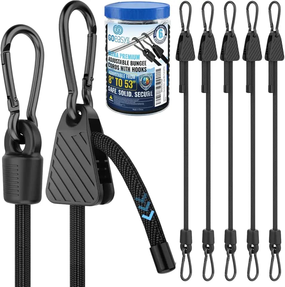 GOEASY0312 Adjustable Bungee Cords with Carabiner Hooks 8"-53", 6PCS