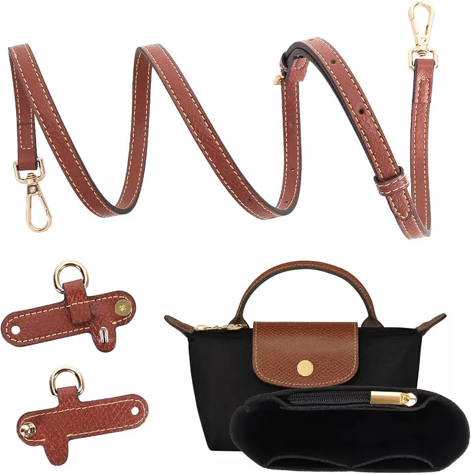 2Sets Shoulder Strap for Longchamp Bag Women, Purse Organizer, No-Punch Length Adjustable Leather Replacement Strap