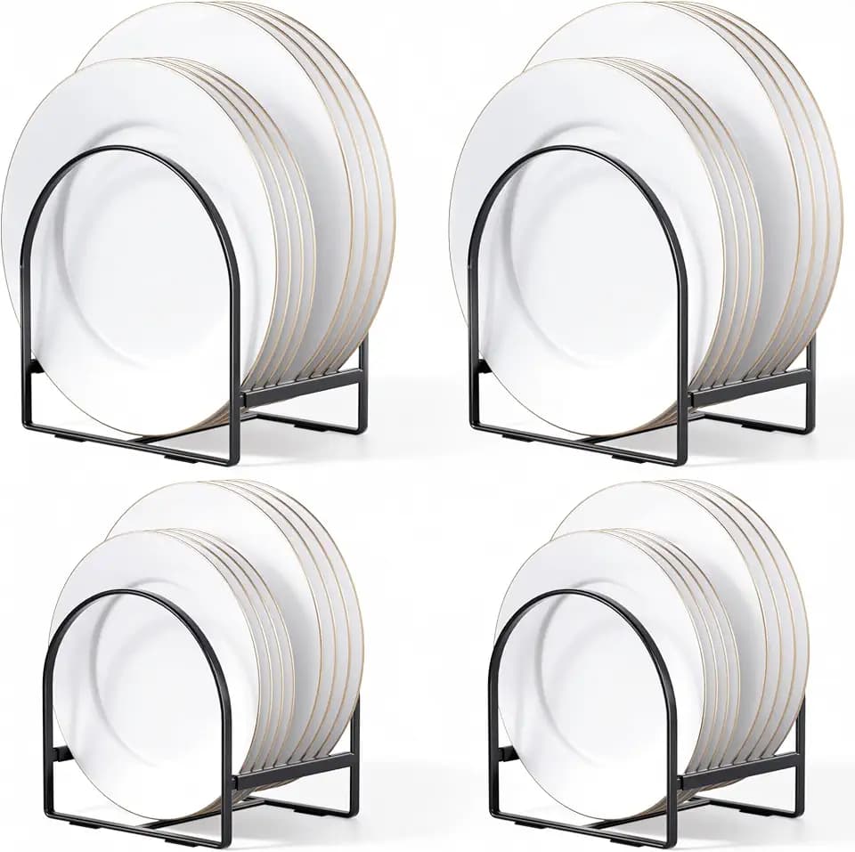 Delamu 4 Pack Plate Organizer for Cabinet Plate Rack Holder Dish Organizer