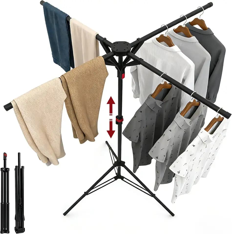 Clothes Drying Rack Foldable, Adjustable Height with Fold Button