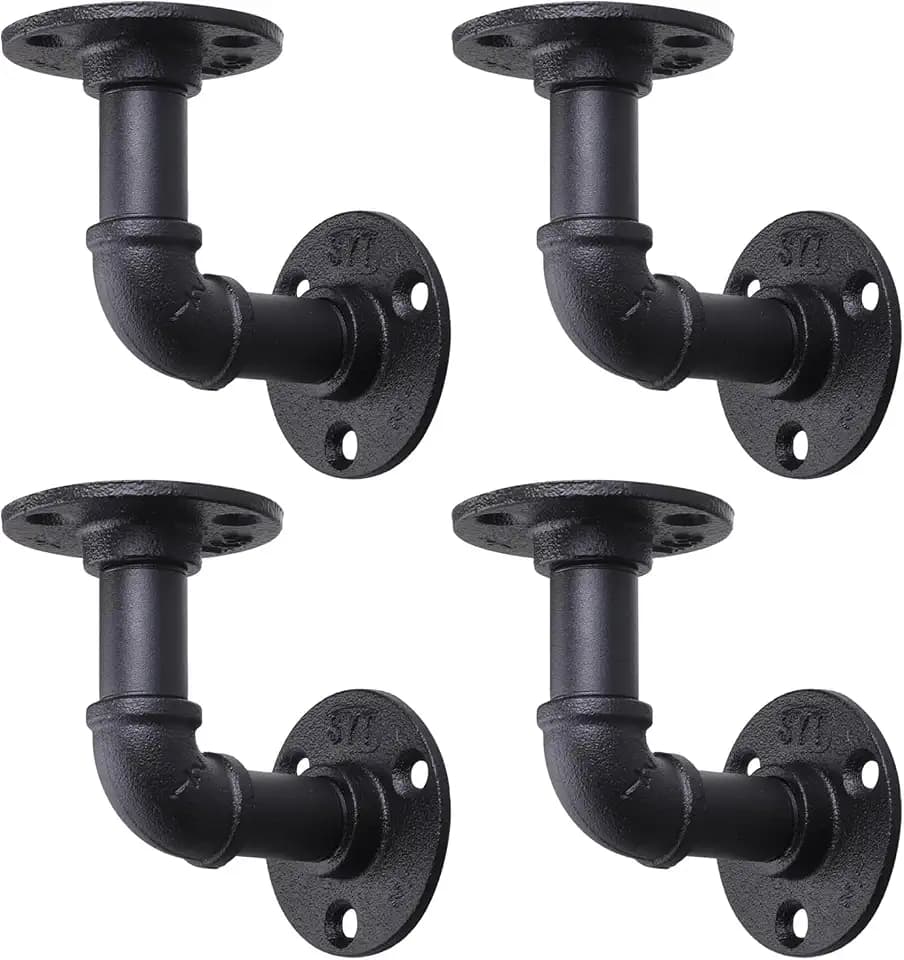 MUZIK Rohr-Regalhalterung – Rustikale L-förmige Regalstütze für Wandmontage, schwimmende Industrieregale, Vintage-Stil, schwarzes Eisen-Finish, DIY-Rohrregal (10,2 x 10,2 cm)