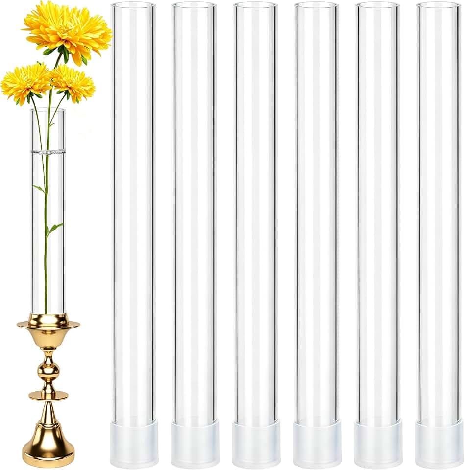 6 Pack 7.9” Acrylic Bud Vase Set for Taper Candlesticks Candles